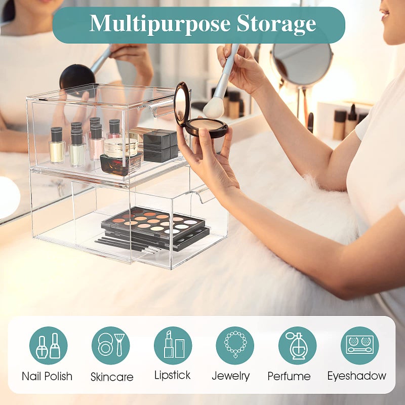 SpaceHacks 4 Pack Stackable Makeup Organizer and Storage, Acrylic Organizers,Clear Plastic Storage Drawer with Handles for Vanity, Undersink, Kitchen Cabinets, Pantry - Image 5